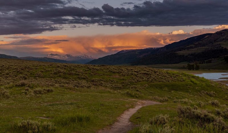 Sunset over Lamar Valley Trail in Wyoming