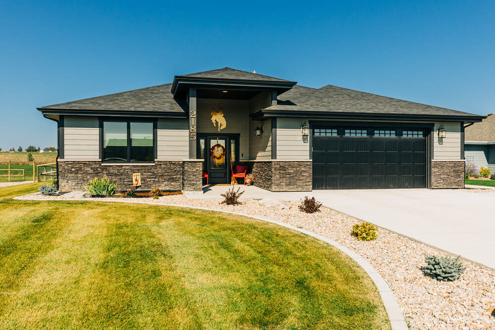 Custom home front exterior view in Wyoming