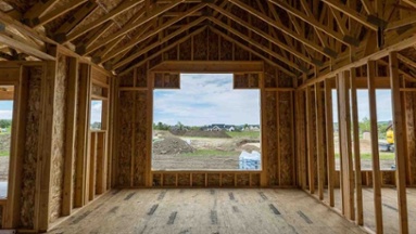 custom home being built interior framing looking out window in wyoming-1-1
