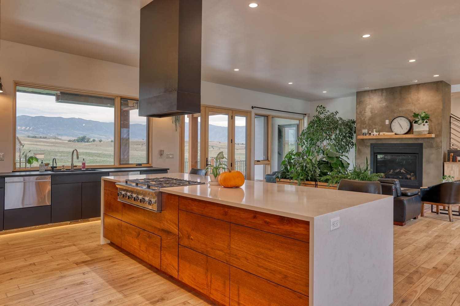 professional grade kitchen island wood cabinets in custom home in wyoming