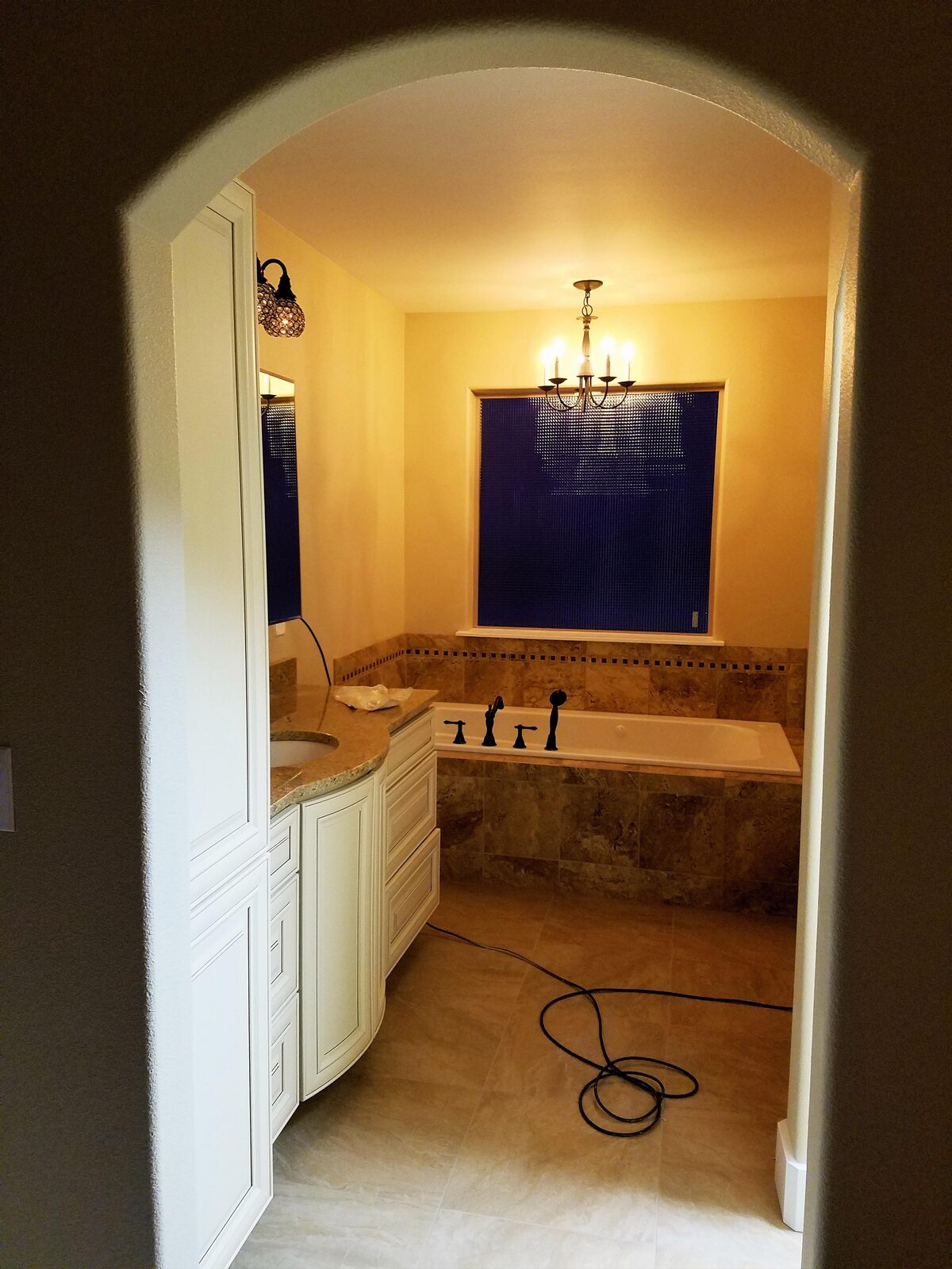 custom home bathroom interior looking through doorway in wyoming