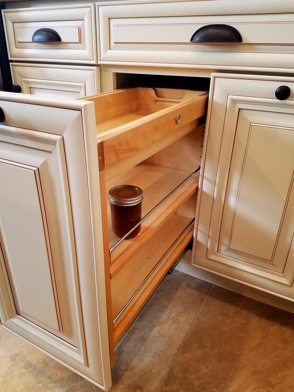 Up-close shot of custom kitchen cabinetry sliding pull drawer
