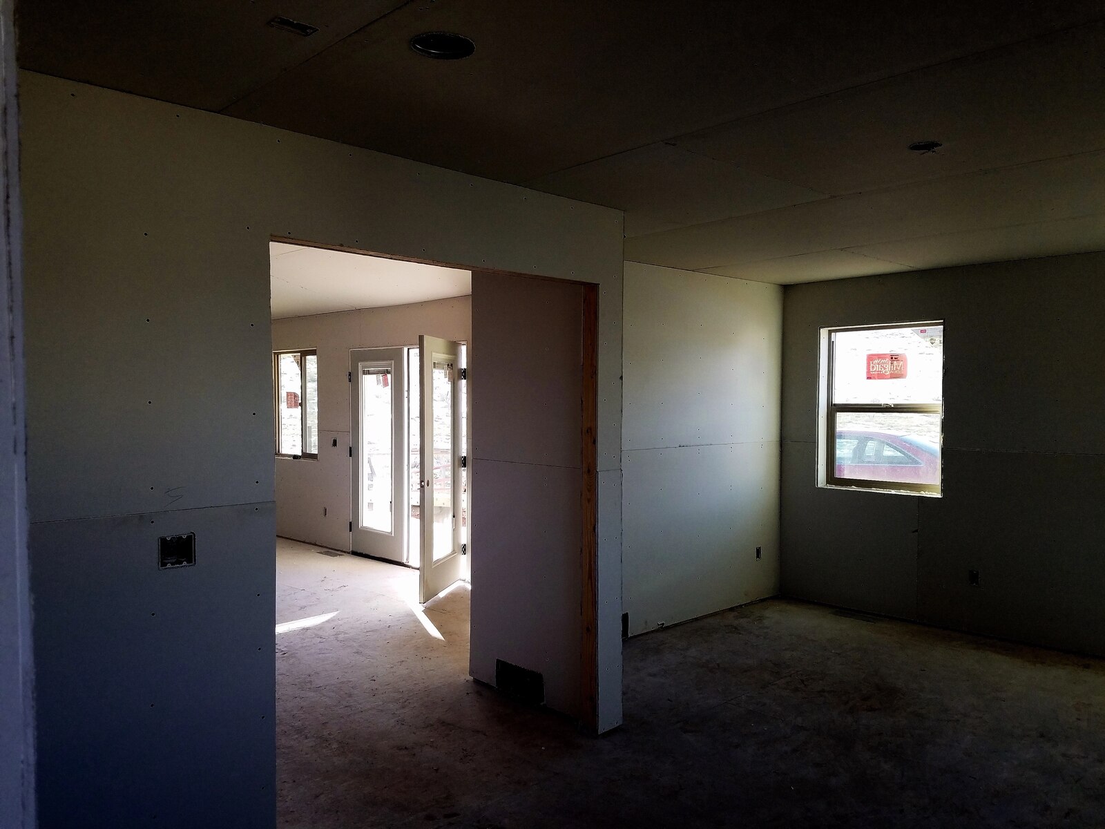 inside custom home dark room and drywall in wyoming