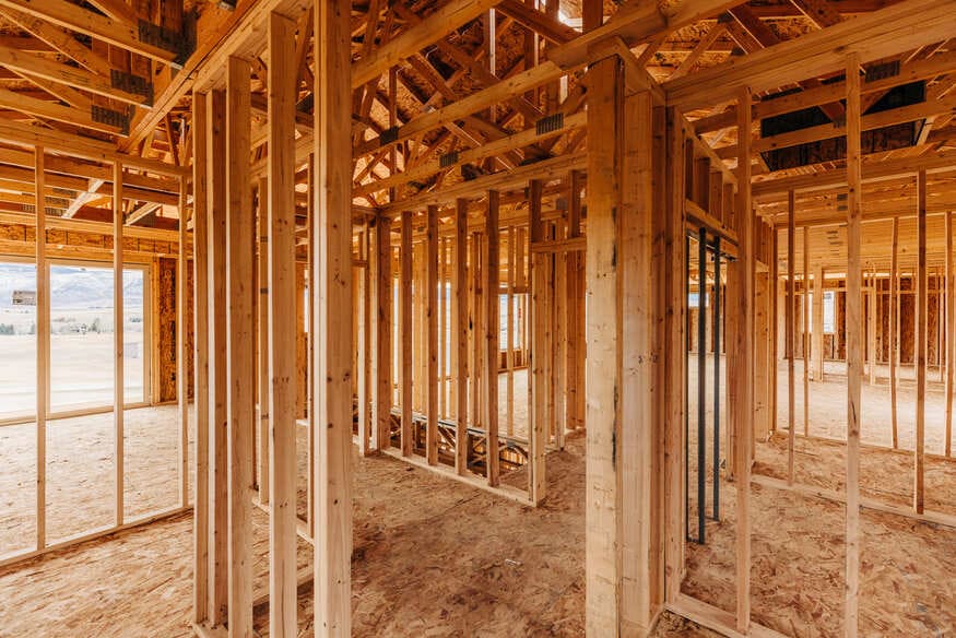 interior custom home framing with 2x4s in wyoming