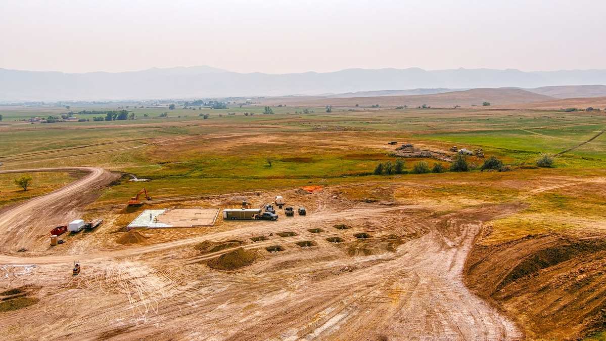 Aerial view of new construction site in Wyoming landscape
