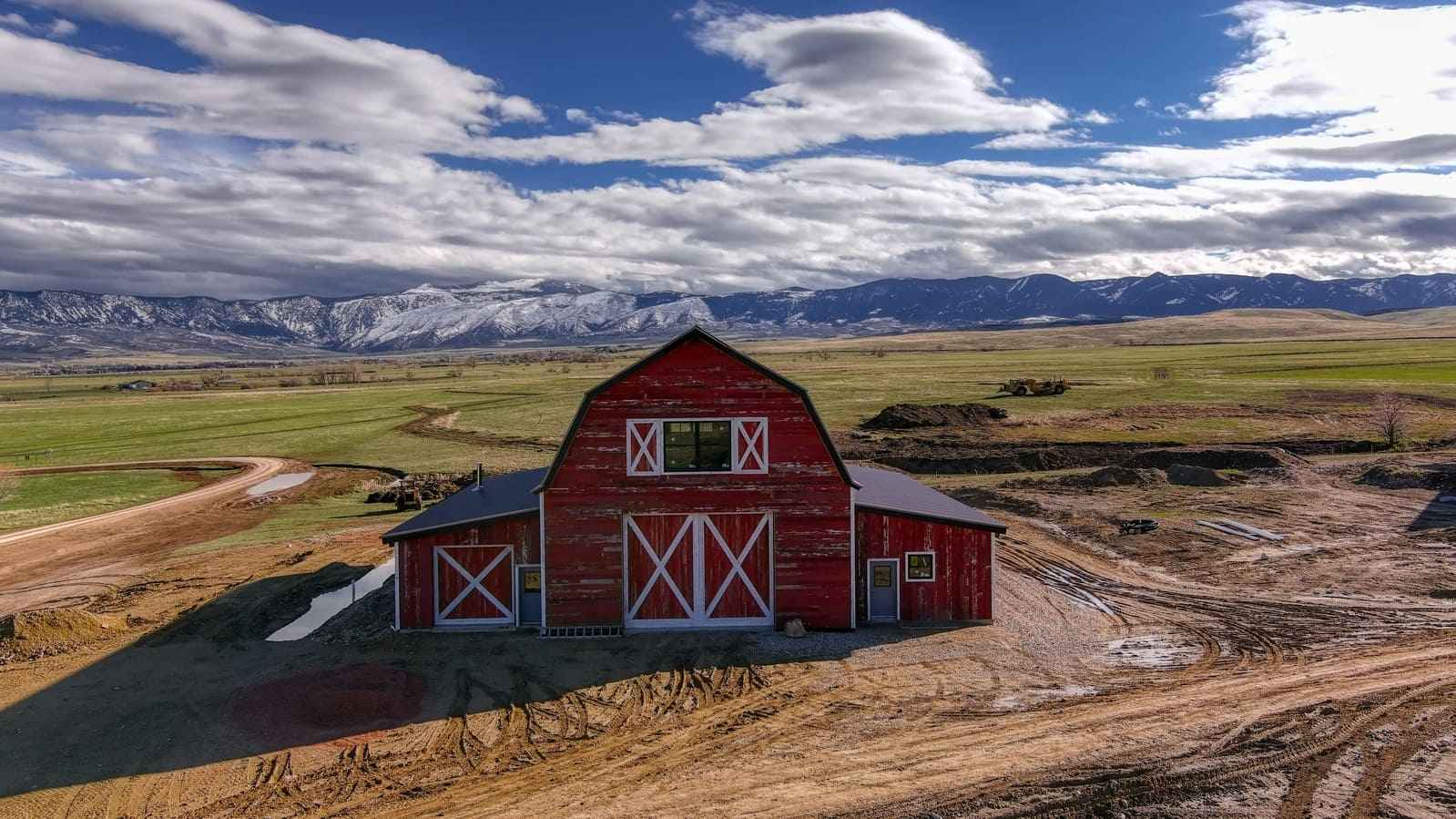 Barn exterior over Wyoming landscape