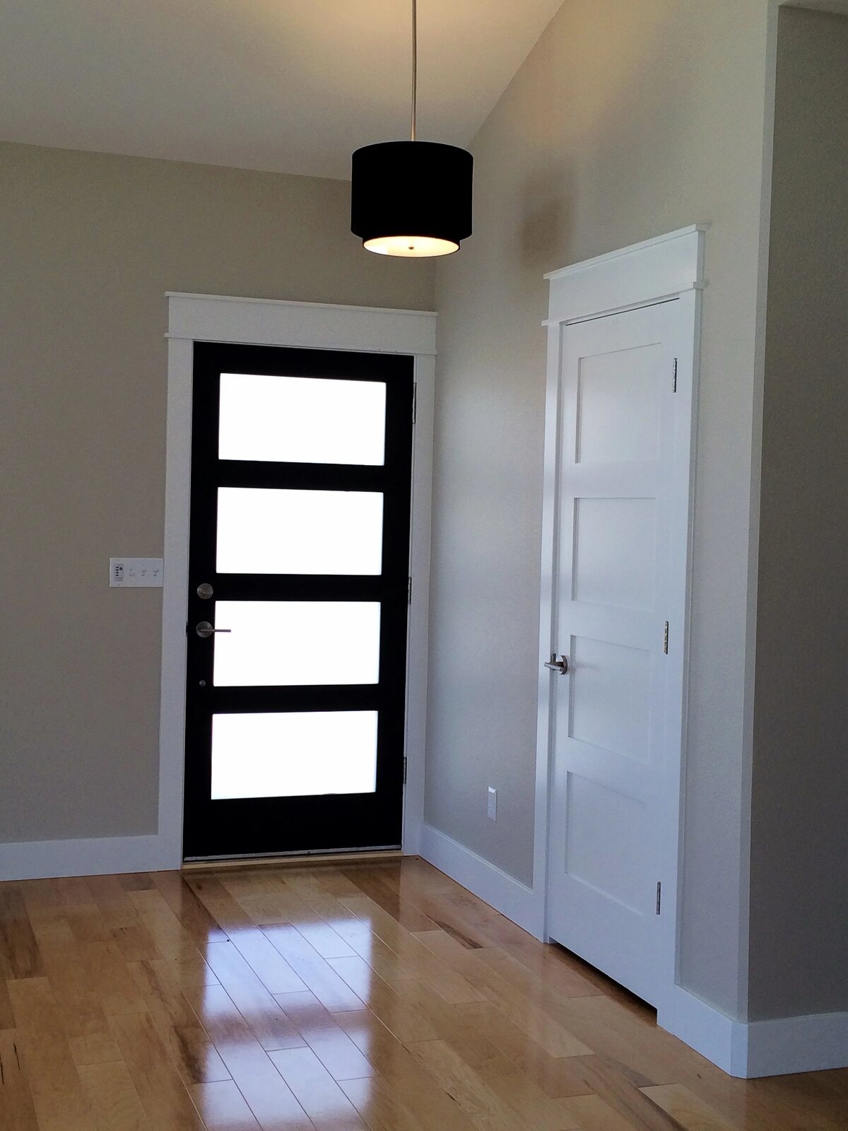 custom home front door with hazy windows in wyoming