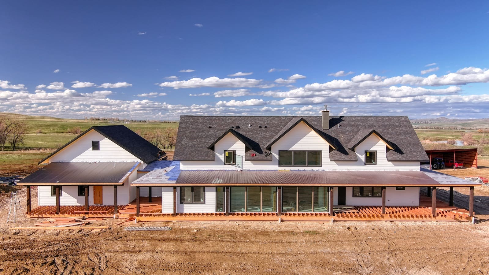 Front view of custom home construction progress